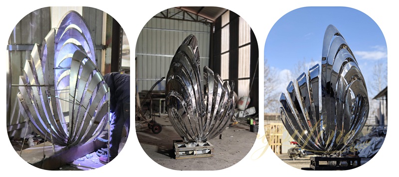 منحوتة صدفية تجريدية حديثة من الفولاذ المقاوم للصدأ