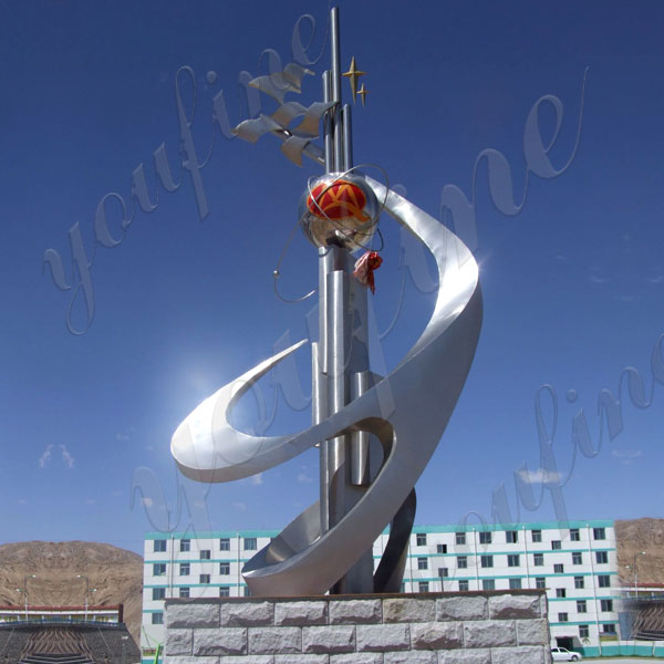 Custom Made Mirror Polished Large Contemporary Stainless Steel Outdoor Sculptures for Sale for Roundabout UAE CSS-66